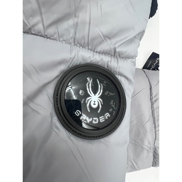 Spyder Puffer Jacket Hooded Full Zip Mens XL Gray Black Sherpa Lined - Picture 4 of 9